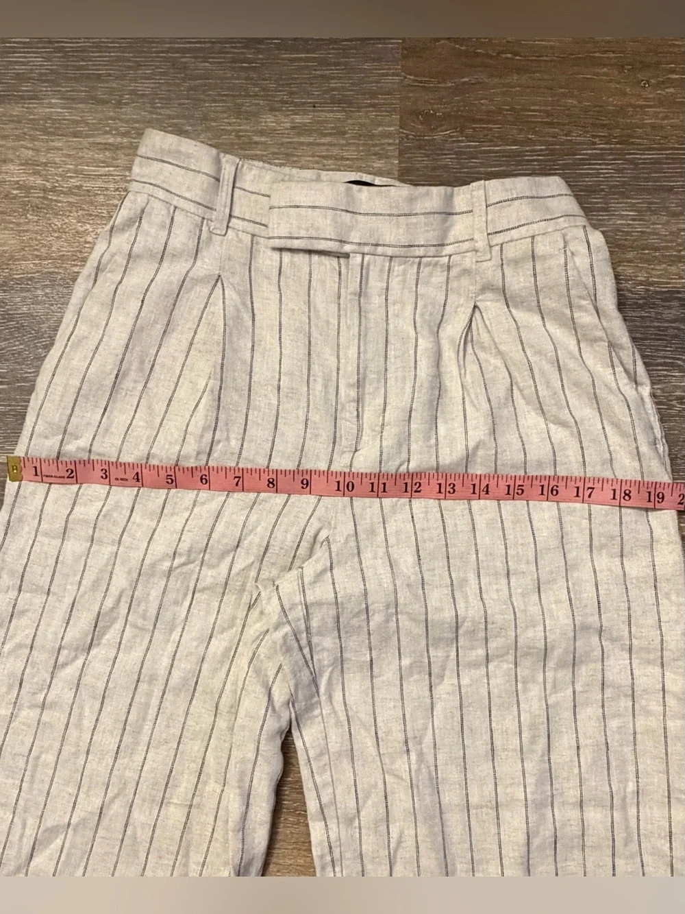 Banana Republic Linen Blend Wide Leg Pinstripe Pants Size 2 Cream High Rise